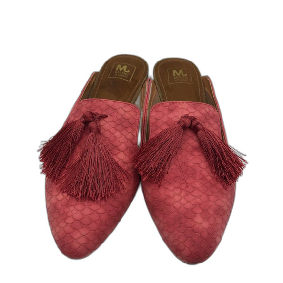 Mark Jenkins Women's Pink Slip on Mules Tasseled 7/37 Pointed Toe Flats Comfort - Picture 6 of 13